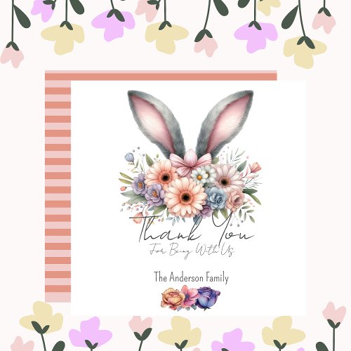 Spring Thank You Card Floral Bunny Rabbit Ears 