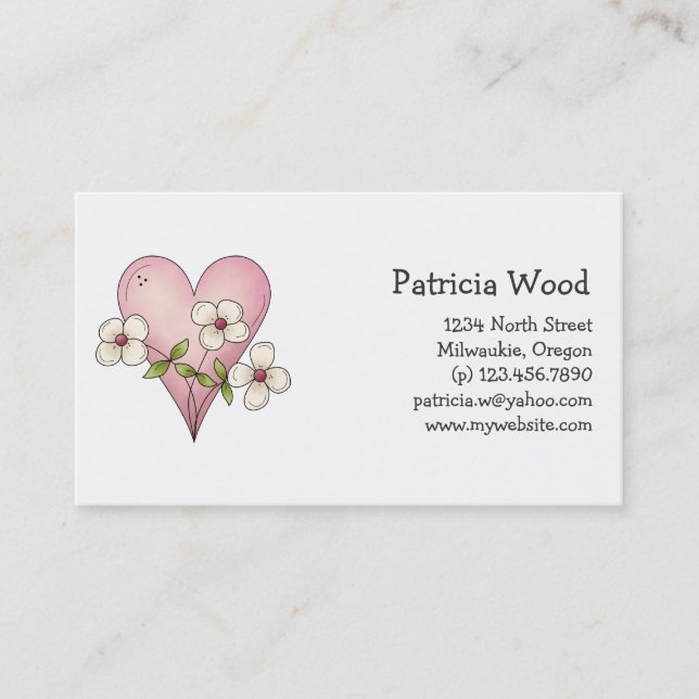 Spring Things · Heart & Flowers Business Card (Front)