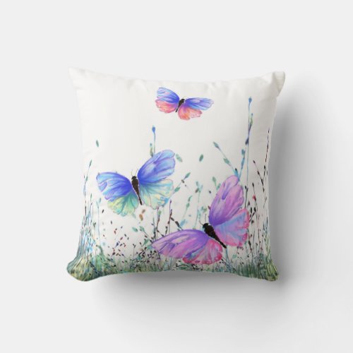 Spring Throw Pillow Colorful Butterflies Flying