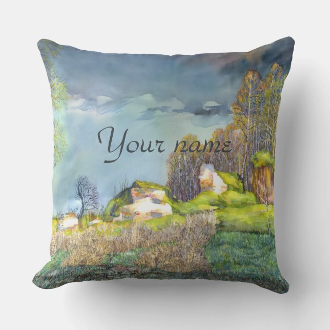 Spring thunderstorm painting  Watercolor Outdoor Pillow (Front)