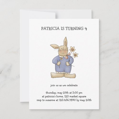 Spring Time  Easter Bunny with Flowers Invitation