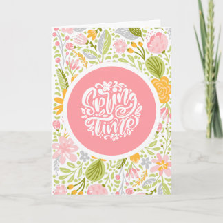 Spring Time Floral Greeting Card with Pink Circle