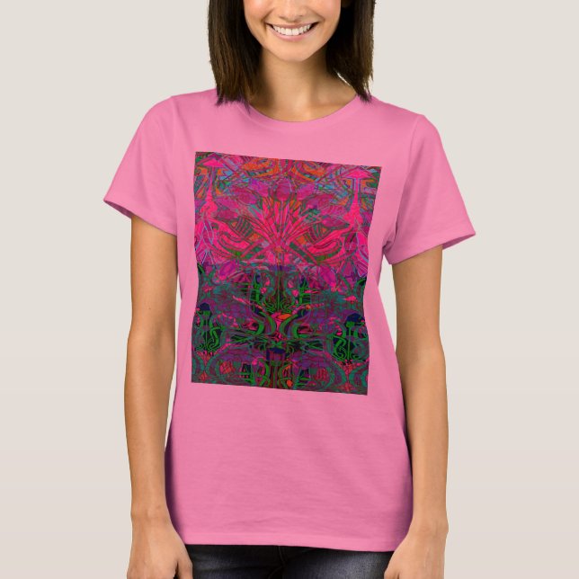 Spring time flowers in Orange, Hot Pink Lime Green T-Shirt (Front)