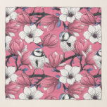 Spring time in pink scarf<br><div class="desc">Blooming magnolia and blue tit birds,  I'd drawn all elements of this pattern first with ink on paper,  then redrew and colored in Illustrator to made a pattern.</div>