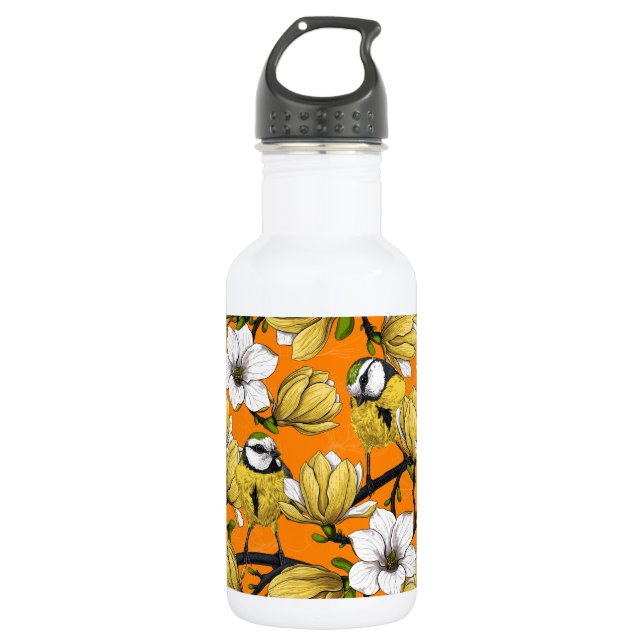 Spring time in yellow stainless steel water bottle (Front)