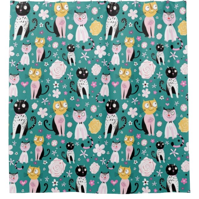 Spring Time Kitty Shower Curtain (Front)