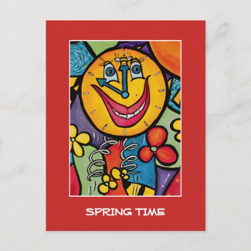 Spring Time On Red  - Time Pieces Postcard
