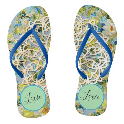 Spring Time Personalized Flowery  Flip Flops