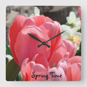 Spring Time wall clocks Pink Tuli Flowers gifts