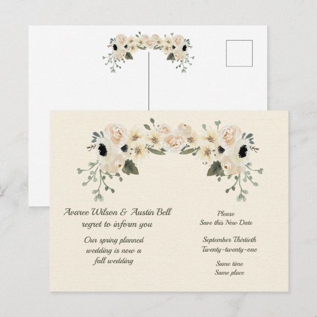 Spring to Fall Wedding Postponement Announcement P Postcard (Front/Back)