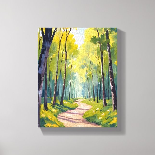 Spring Trail | Green Forest Watercolor Nature Canvas Print (Front)