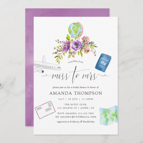 Spring Traveling From Miss To Mrs Bridal Shower Invitation