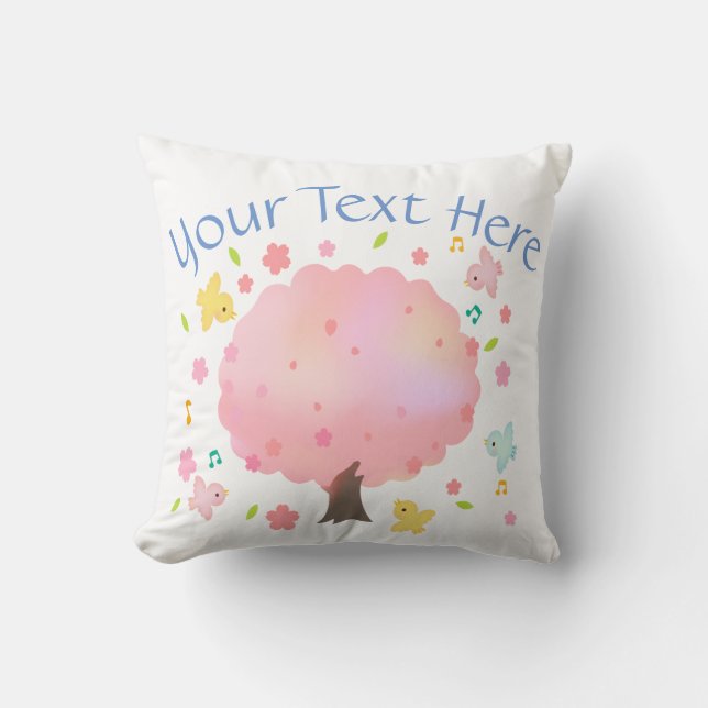 Spring Tree & Birds Custom Throw Pillow (Front)