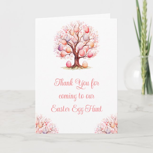Spring Tree Easter Egg Hunt Letterpress Thank You Card (Front)