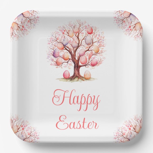 Spring Tree Easter Egg Hunt Paper Plates (Front)