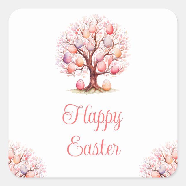 Spring Tree Easter Egg Hunt Square Sticker (Front)