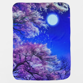 Spring tree, moon, blue sky.    baby blanket