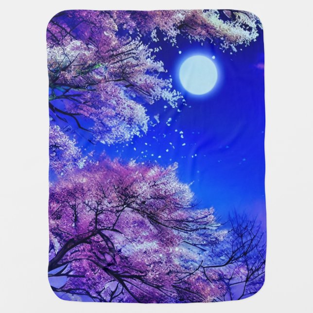 Spring tree, moon, blue sky.    baby blanket (Front)