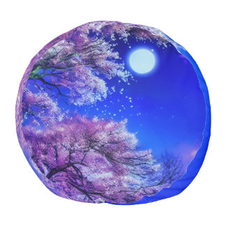 Spring tree, moon, blue sky.        pouf