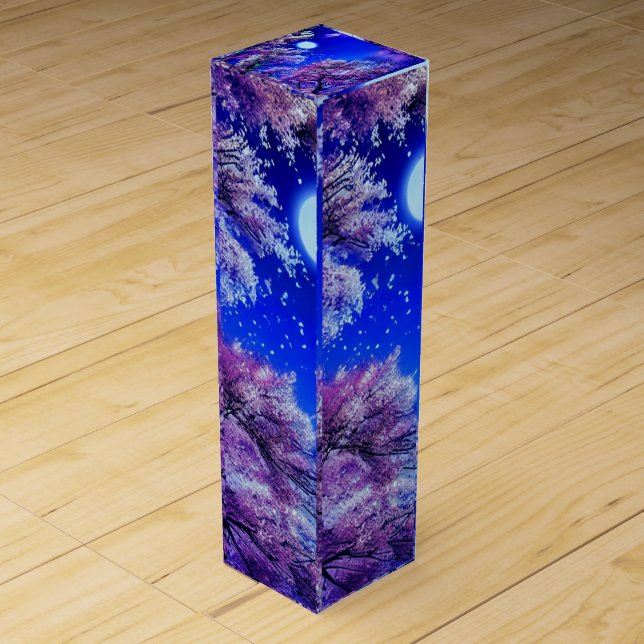  Spring tree, moon, blue sky.         Wine Box (Front)
