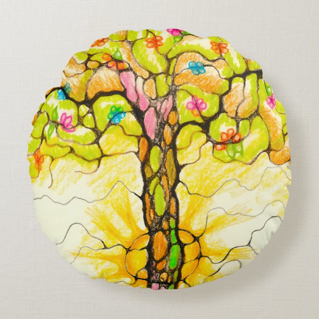 Spring tree round pillow (Front)