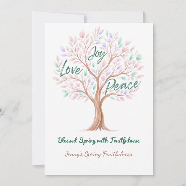 Spring Tree with Scripture – Personalized Easter Holiday Card (Front)