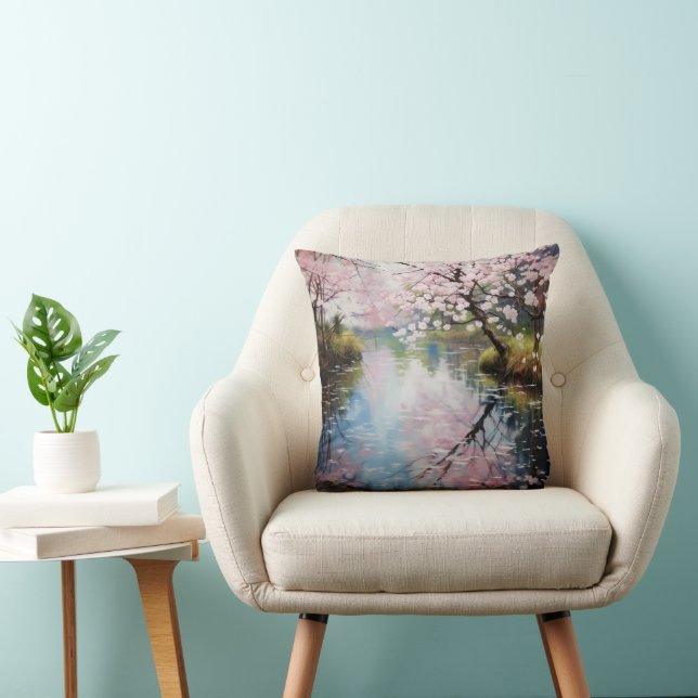 Spring Trees River Throw Pillow (Chair)