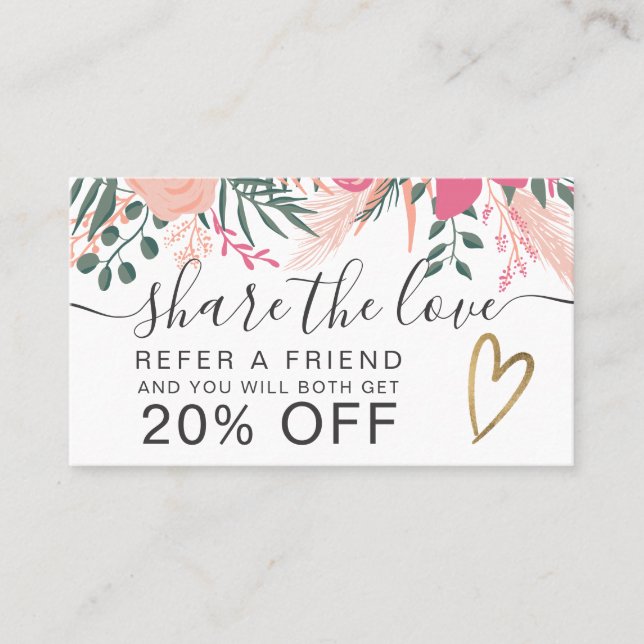 Spring tropical floral heart share the love referral card (Front)
