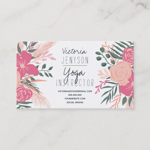 Spring tropical floral photo yoga instructor business card