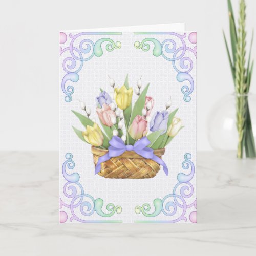 Spring Tulip Basket Holiday Card