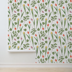 Spring Tulip Botanical Pattern Wallpaper