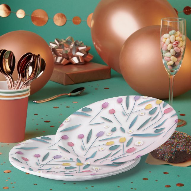 Spring Tulip & Daisy Paper Plates (Multi)