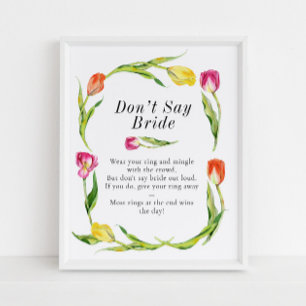 Spring Tulip Don't Say Bride Bridal Shower Game Poster