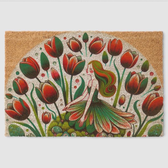 spring tulip fairy                                 fiber doormat (Front)