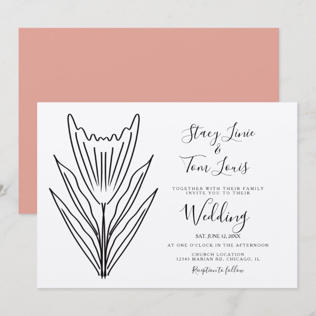 Spring Tulip Floral Hand Drawn Earthy  Invitation (Front/Back)