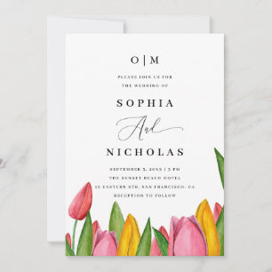 Spring Tulip Floral Wedding Photo & QR Code Invitation