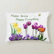 Spring Tulip Flower Pattern Accent Pillow