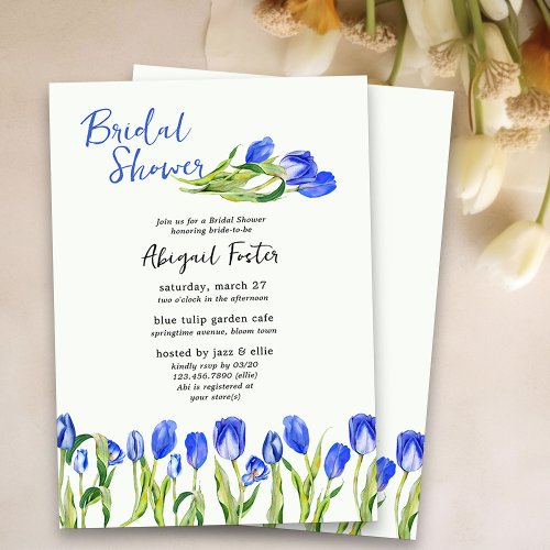 Spring Tulip Flowers Blue Floral Bridal Shower Invitation