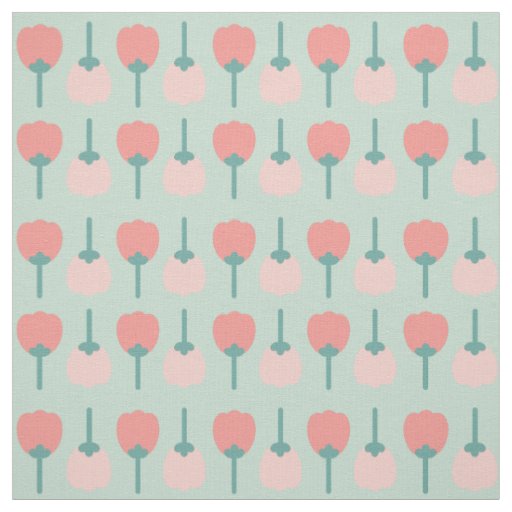 Spring Tulip Flowers Floral Pattern on Green Fabric