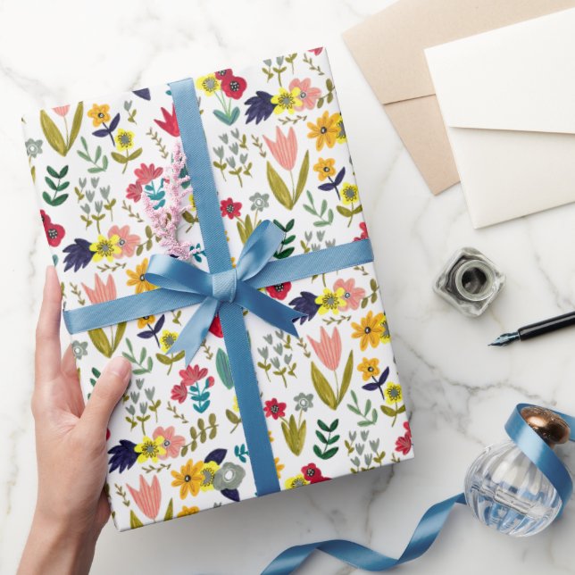 Spring tulip folk flowers pattern  wrapping paper (Gifting)