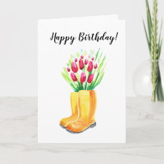 Spring tulip happy birthday card. card