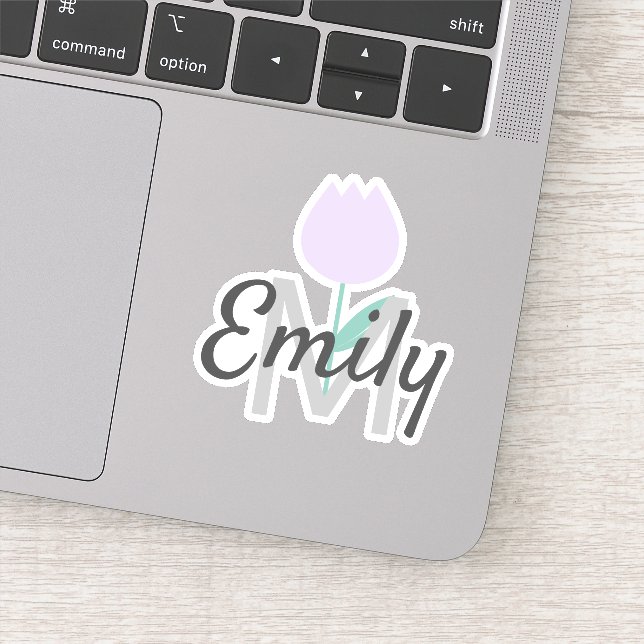 Spring Tulip Monogrammed Custom Name Sticker (Detail)