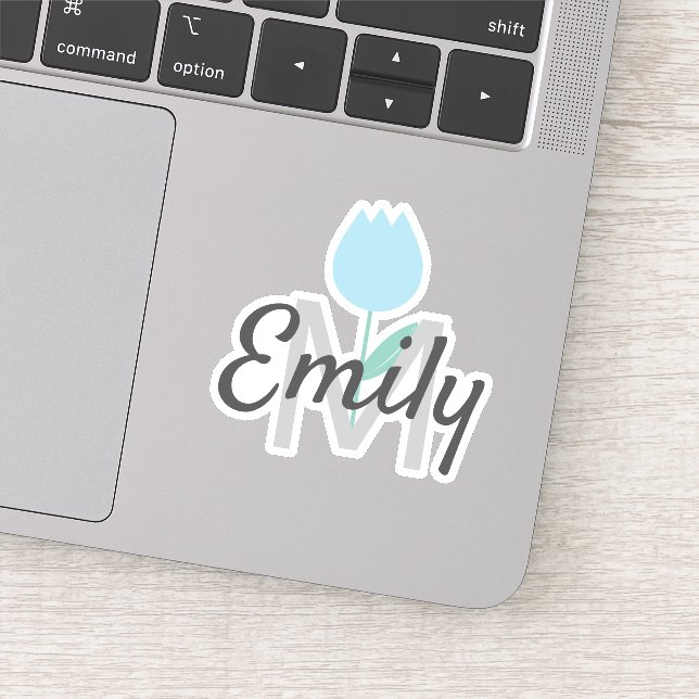 Spring Tulip Monogrammed Custom Name Sticker (Detail)