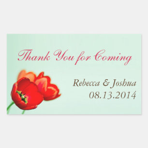 Spring tulip red floral mint wedding favor rectangular sticker