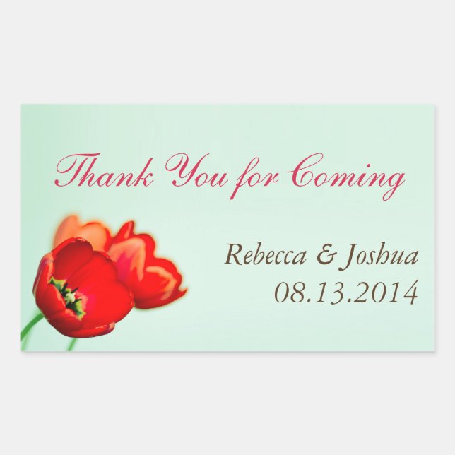 Spring tulip red floral mint wedding favor rectangular sticker (Front)