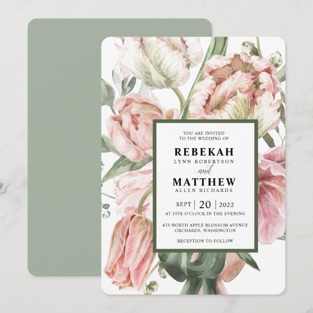 Spring Tulip Watercolor Bouquet Invitation (Front/Back)