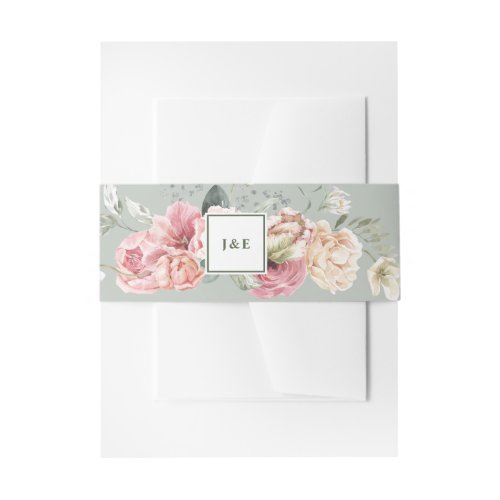 Spring Tulip Watercolor Bouquet Monogram Wedding I Invitation Belly Band