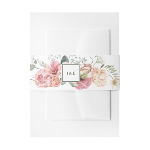 Spring Tulip Watercolor Bouquet Monogram Wedding Invitation Belly Band