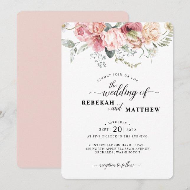 Spring Tulip Watercolor Bouquet Wedding Invitation (Front/Back)