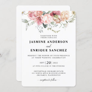 Spring Tulip Watercolor Bouquet Wedding Invitation
